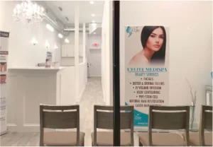 Calm spa interior with planner and tea; alt: “New year planning, renewal at L’Elite MediSpa.